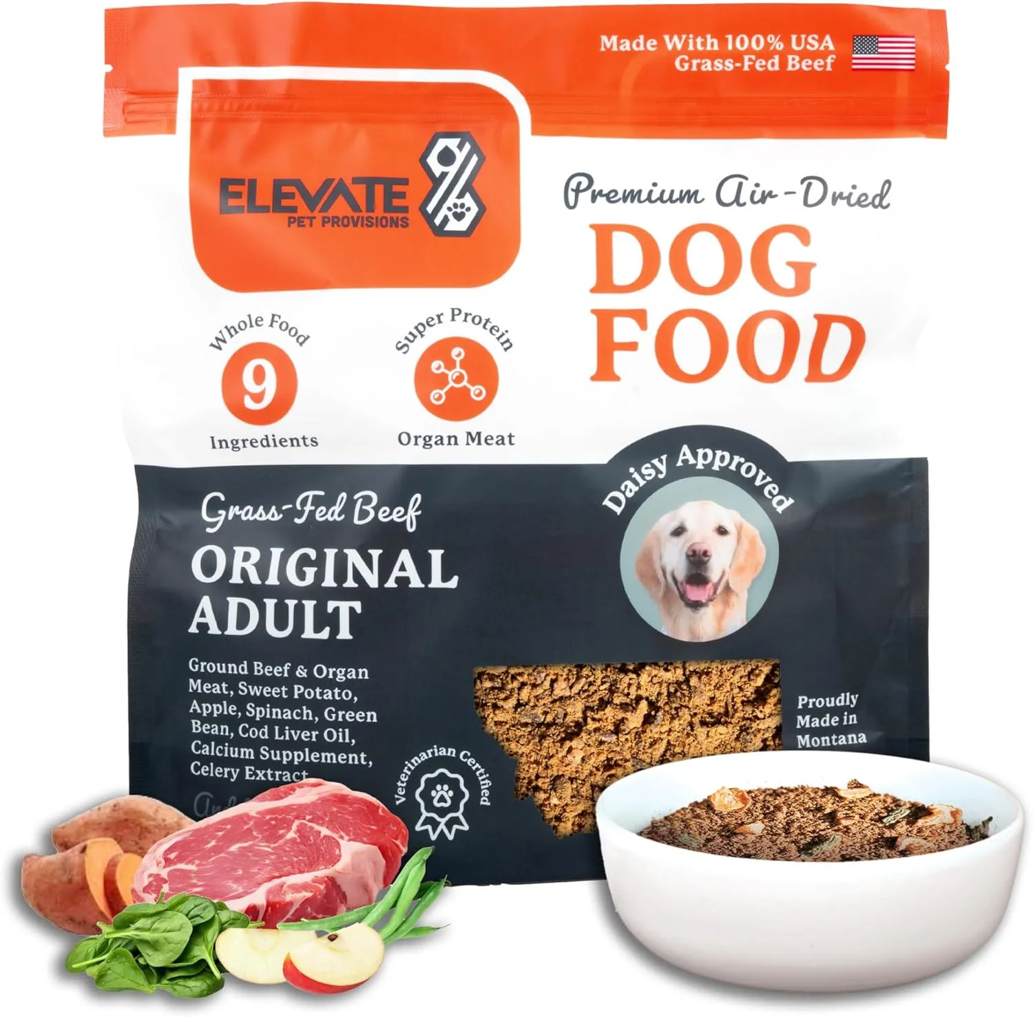 100% Human Grade Air Dried Dog Food - All Natural - USA Grass Fed Beef - Limited Ingredient - Grain Free - Dehydrated - Complete Meal or Topper Beef Flavor - 3.65 lb