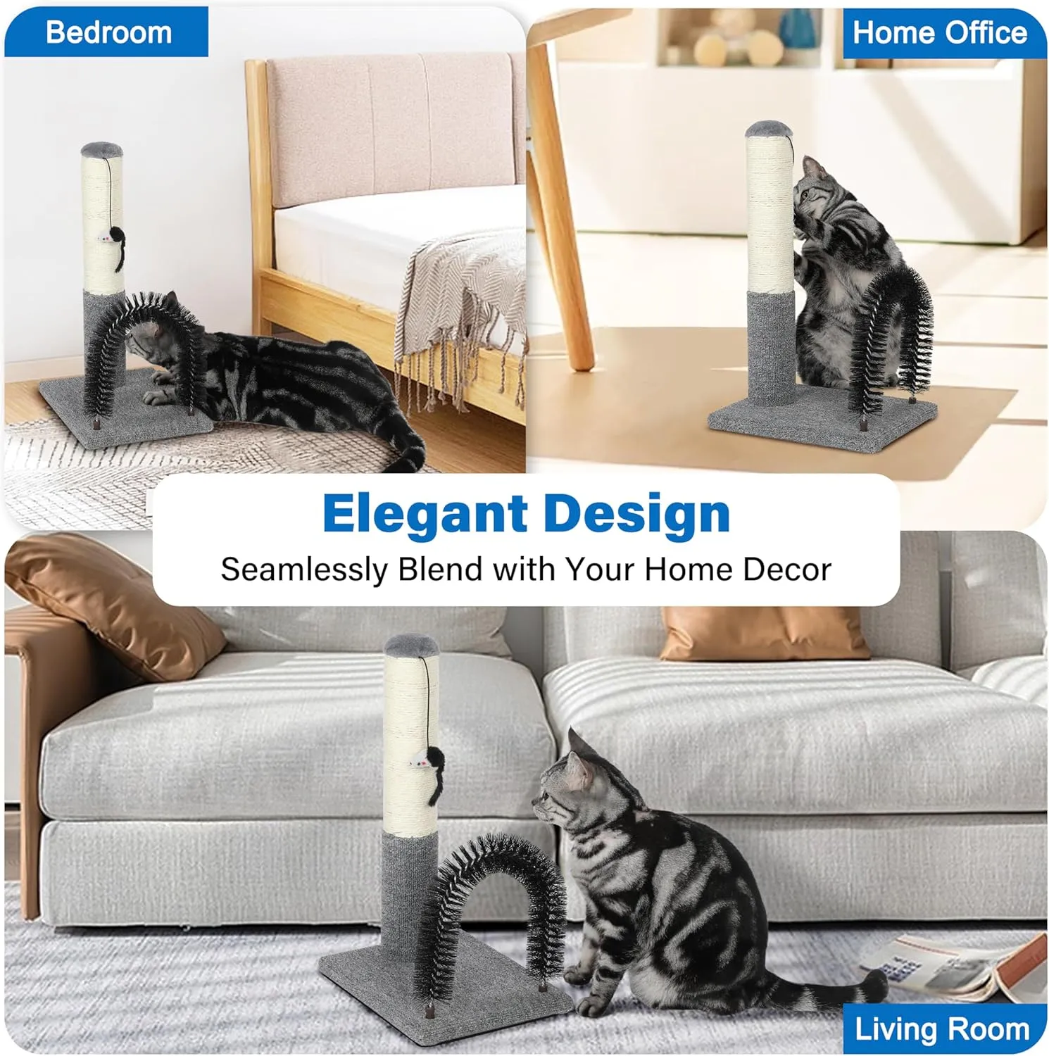 18 Inch Cat Scratching Post Pad with Self Groomer & Dangling Ball, Indoor Scratcher for Kittens & Cats, Protect Furniture