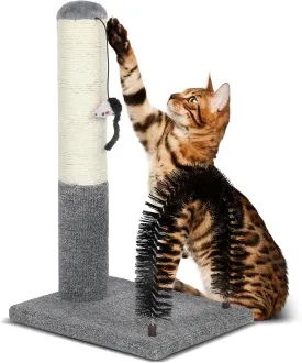 18 Inch Cat Scratching Post Pad with Self Groomer & Dangling Ball, Indoor Scratcher for Kittens & Cats, Protect Furniture