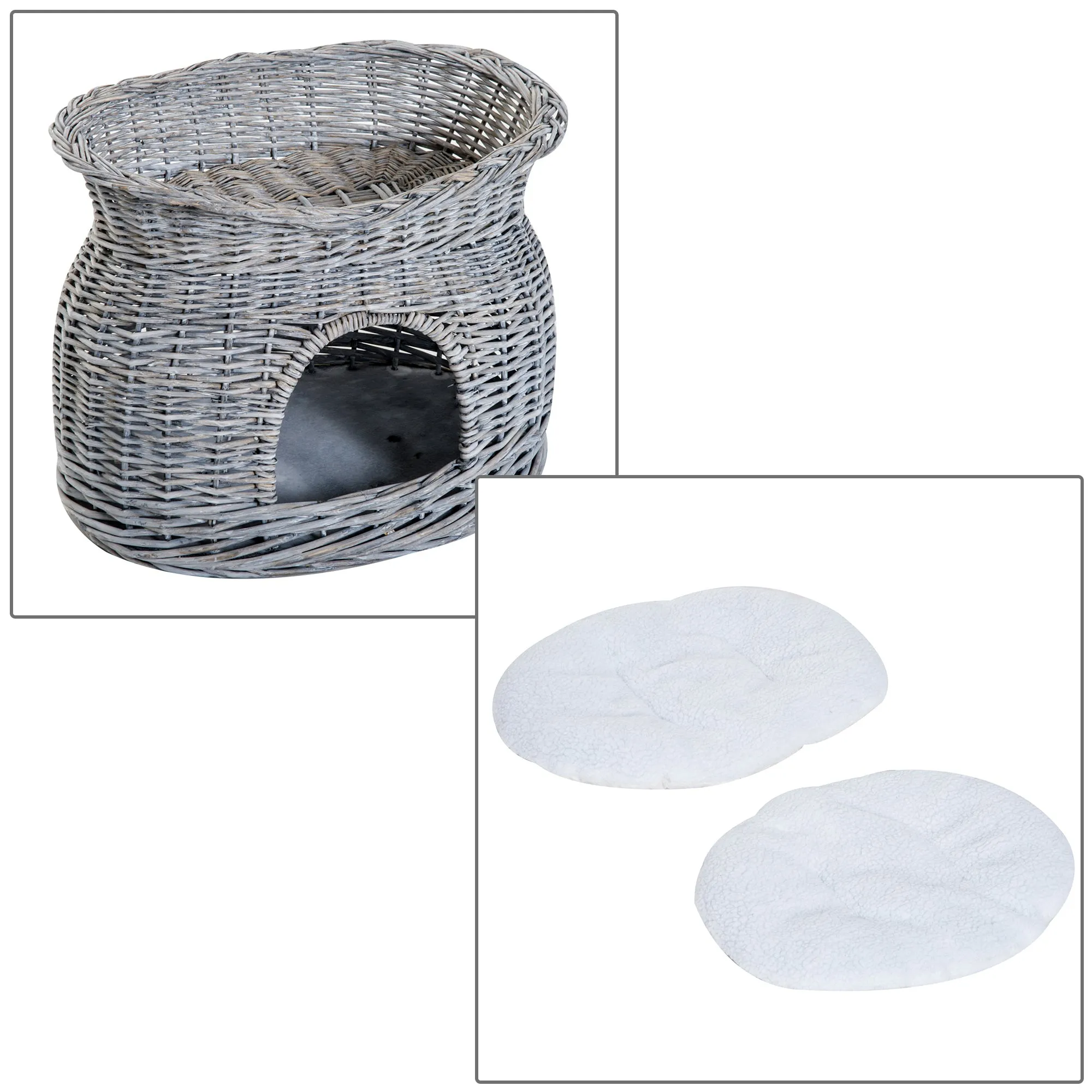2-Tier Elevated Cat Bed Basket W/Cushion-Grey