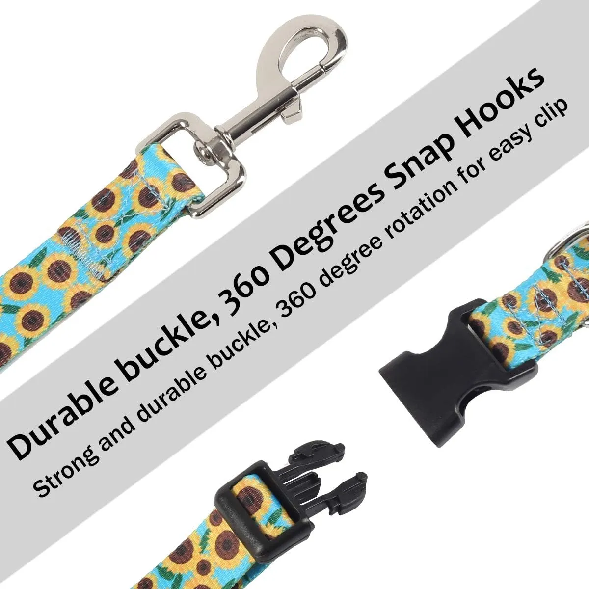 2PCS Sunflower Dog Collars and Pet Floral Leash Set Puppy Adjustable Collars for Small Medium Large Dogs Boys Girls (X-Large)