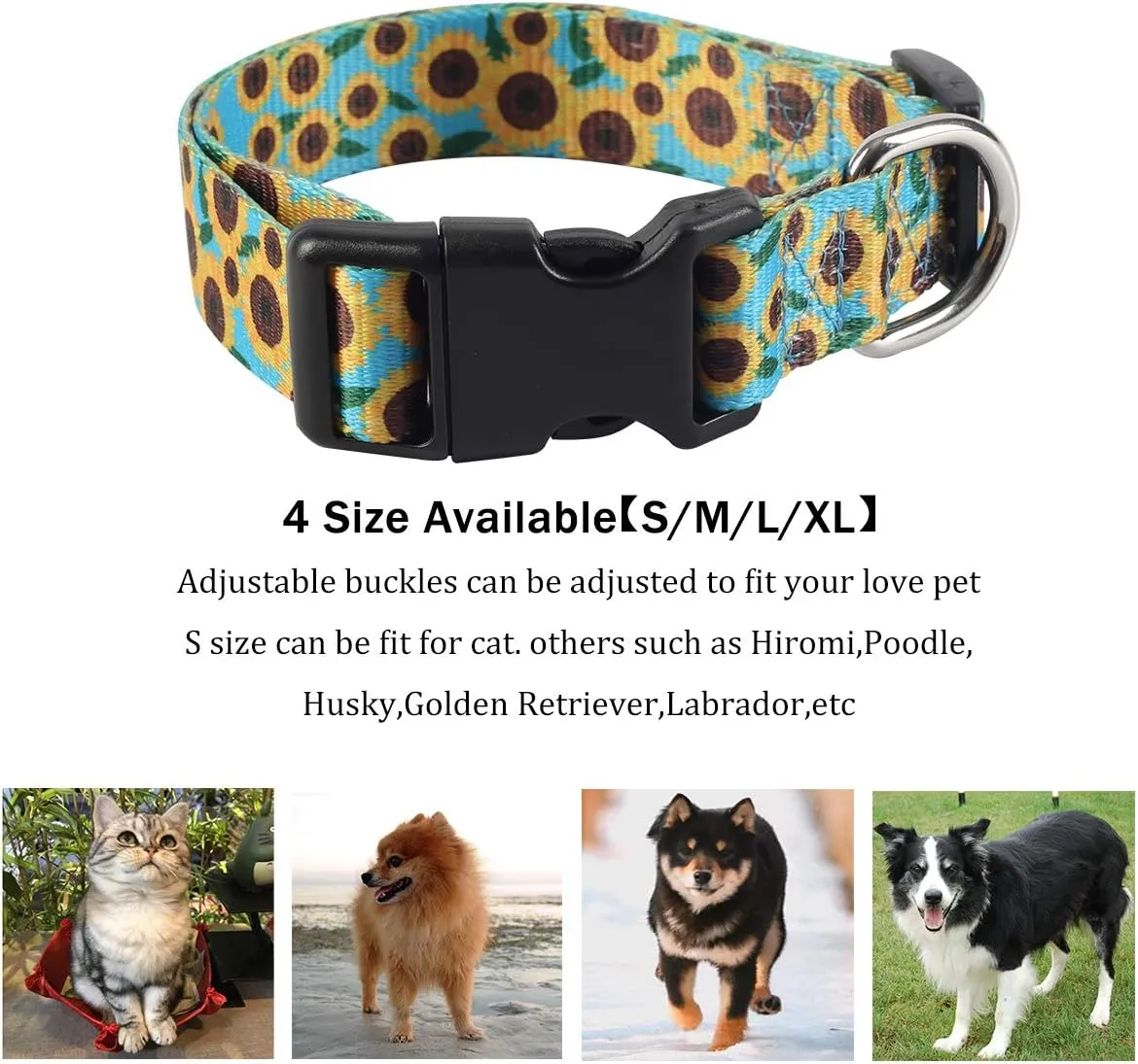 2PCS Sunflower Dog Collars and Pet Floral Leash Set Puppy Adjustable Collars for Small Medium Large Dogs Boys Girls (X-Large)