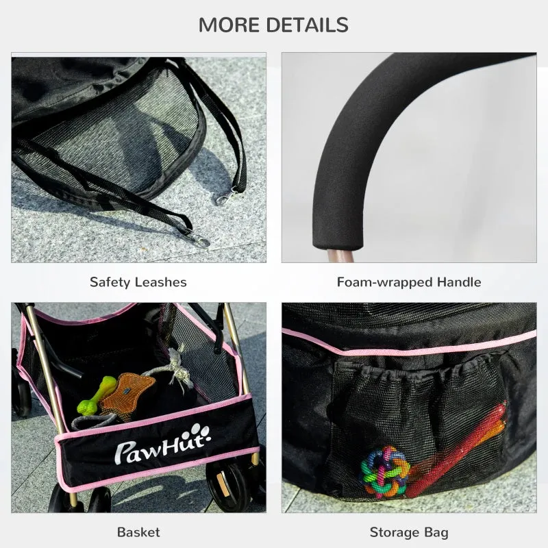 3-in-1 Pink Pet Stroller for Extra Small & Small Dogs