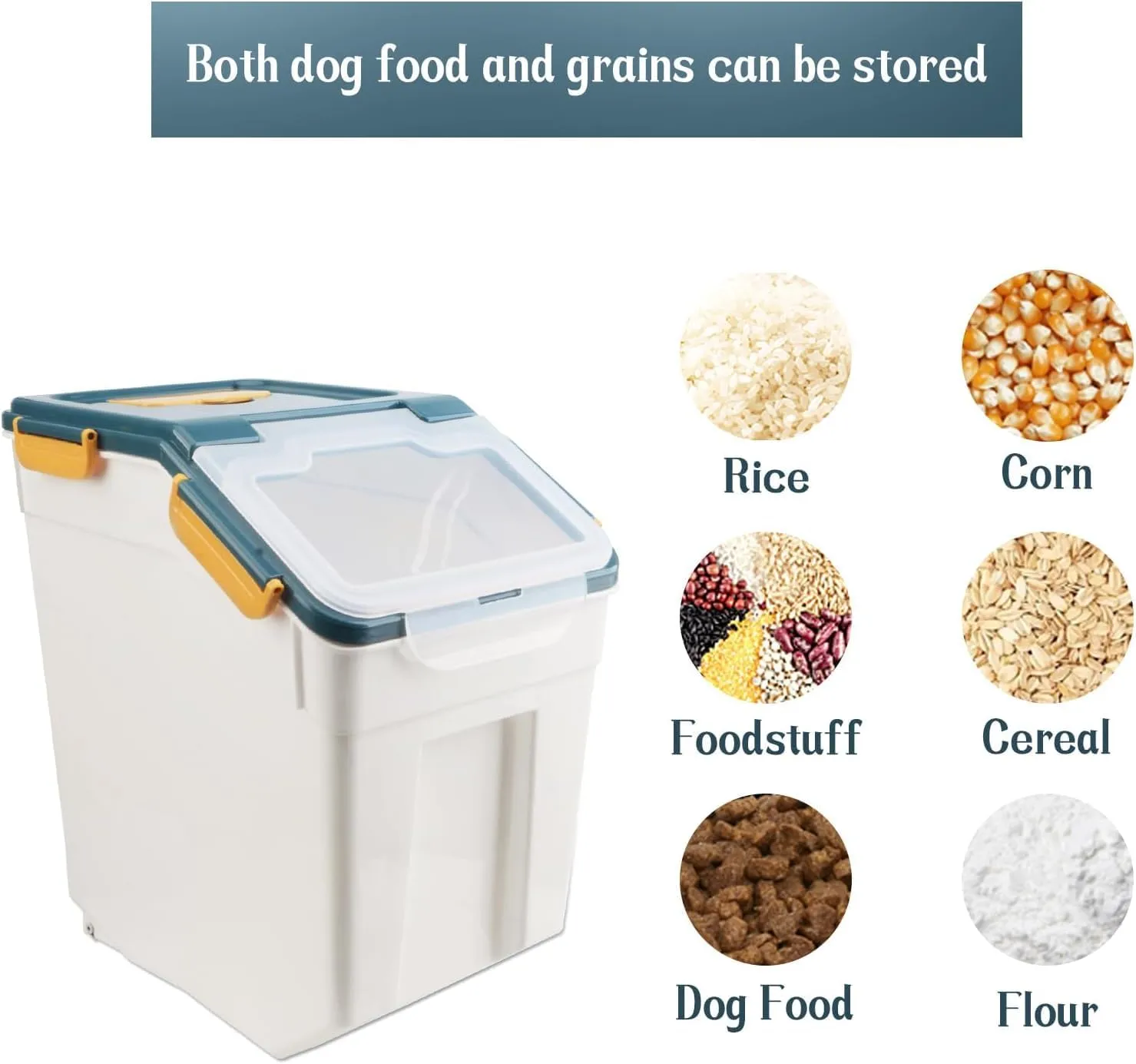 50lb Flour Storage Container with Lid, 2 Pack Large Airtight Rice Storage Container with Wheels, Measuring Cup, Scoop, for Sugar Grain Cereal Dry Food, Rice Dispenser, Pantry Organization (Dark Blue)