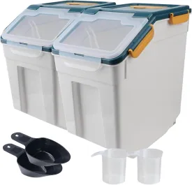 50lb Flour Storage Container with Lid, 2 Pack Large Airtight Rice Storage Container with Wheels, Measuring Cup, Scoop, for Sugar Grain Cereal Dry Food, Rice Dispenser, Pantry Organization (Dark Blue)
