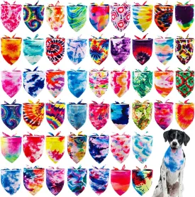 50PCS Dog Bandanas Tie Dye Bulk for Large XL Breed Dog Big Bandanas Pack Kerchief Washable Triangle Bibs Head Scarves Scarfs for Boys and Girls Grooming Accessories Costume