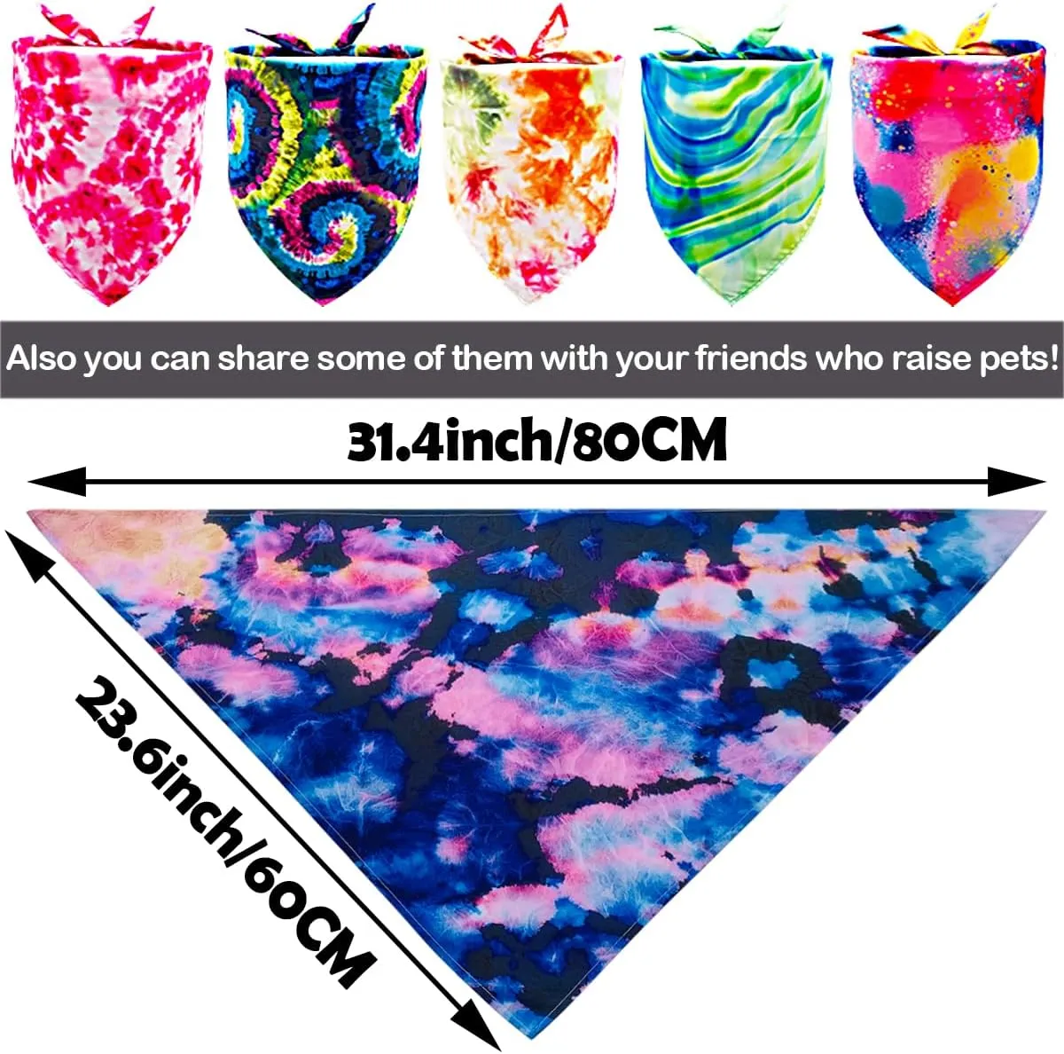 50PCS Dog Bandanas Tie Dye Bulk for Large XL Breed Dog Big Bandanas Pack Kerchief Washable Triangle Bibs Head Scarves Scarfs for Boys and Girls Grooming Accessories Costume