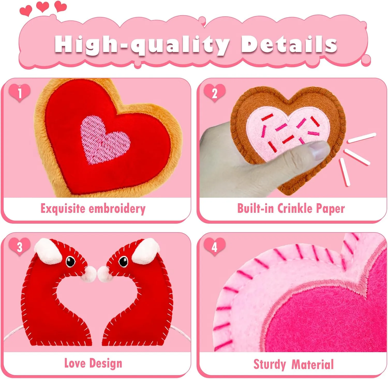 6 Pack Valentine's Day Cat Toys, Catnip Toys with Bells, Heart Shape Valentines Day Gifts for Indoor Cats & Kitten & Kitty