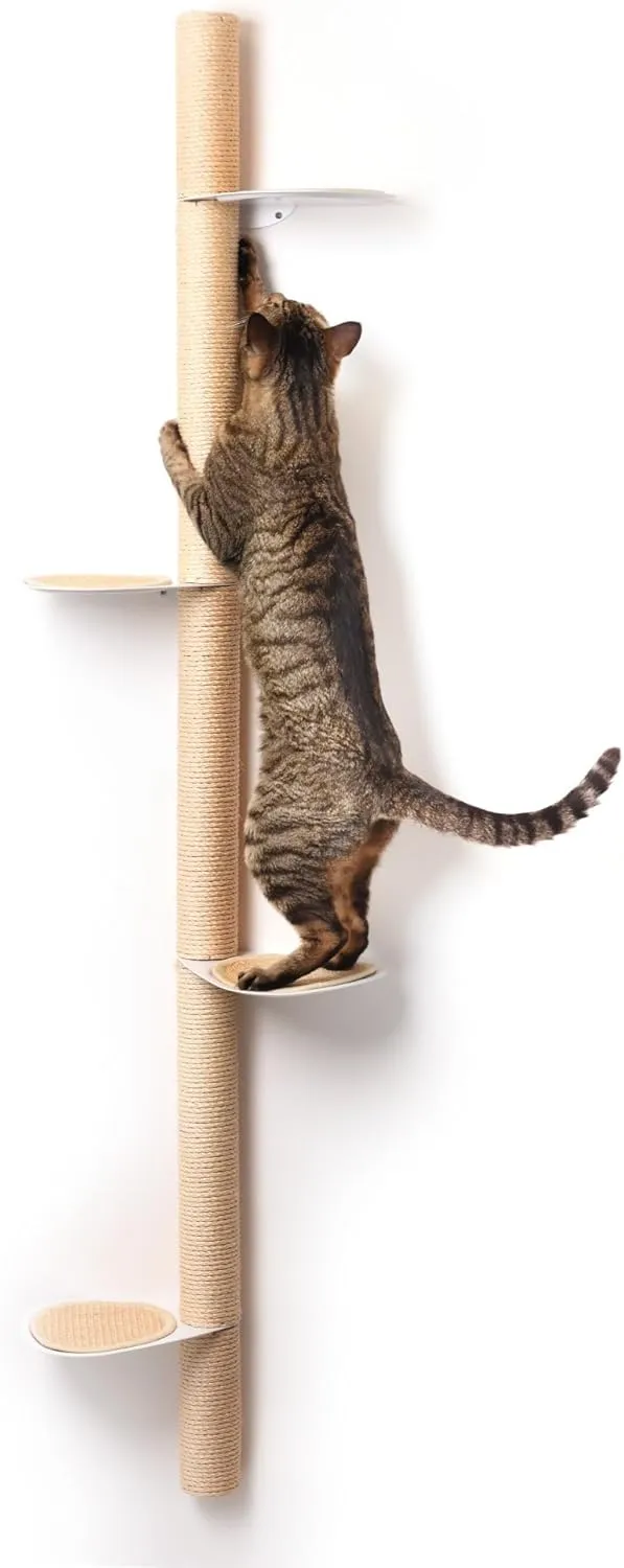 68" Tall Wall-Mounted Cat Tree  Modern Space-Saving Cat Shelf with Sisal Scratching Post & Steel Climbing Steps  Stylish Cat Wall Furniture for Small Spaces
