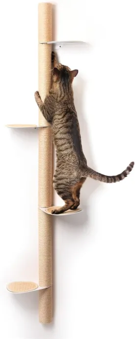 68" Tall Wall-Mounted Cat Tree  Modern Space-Saving Cat Shelf with Sisal Scratching Post & Steel Climbing Steps  Stylish Cat Wall Furniture for Small Spaces
