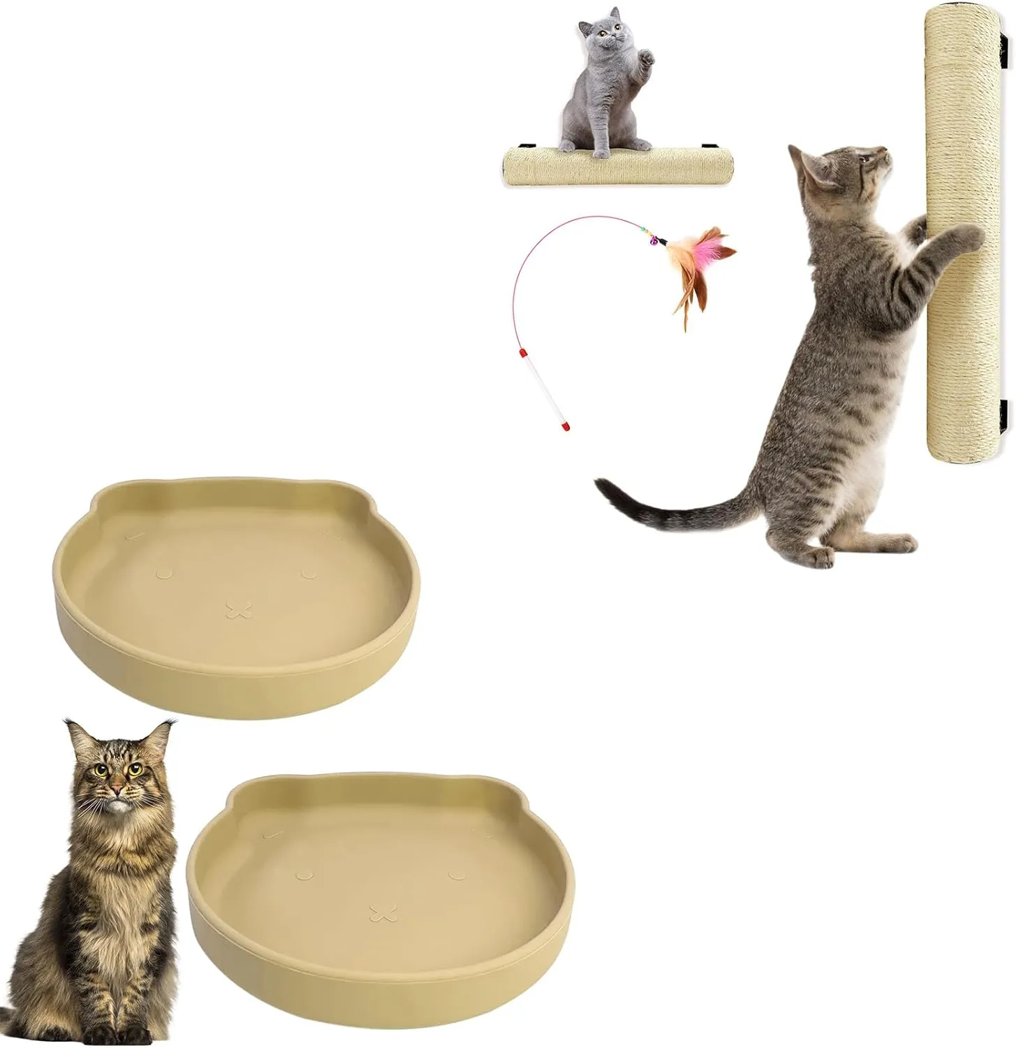 7" Suction Cup Cat Dish with Wall Mounted Scratching Post for Cats 16 Inches Sisal Rope Cat Wall Scratcher Posts