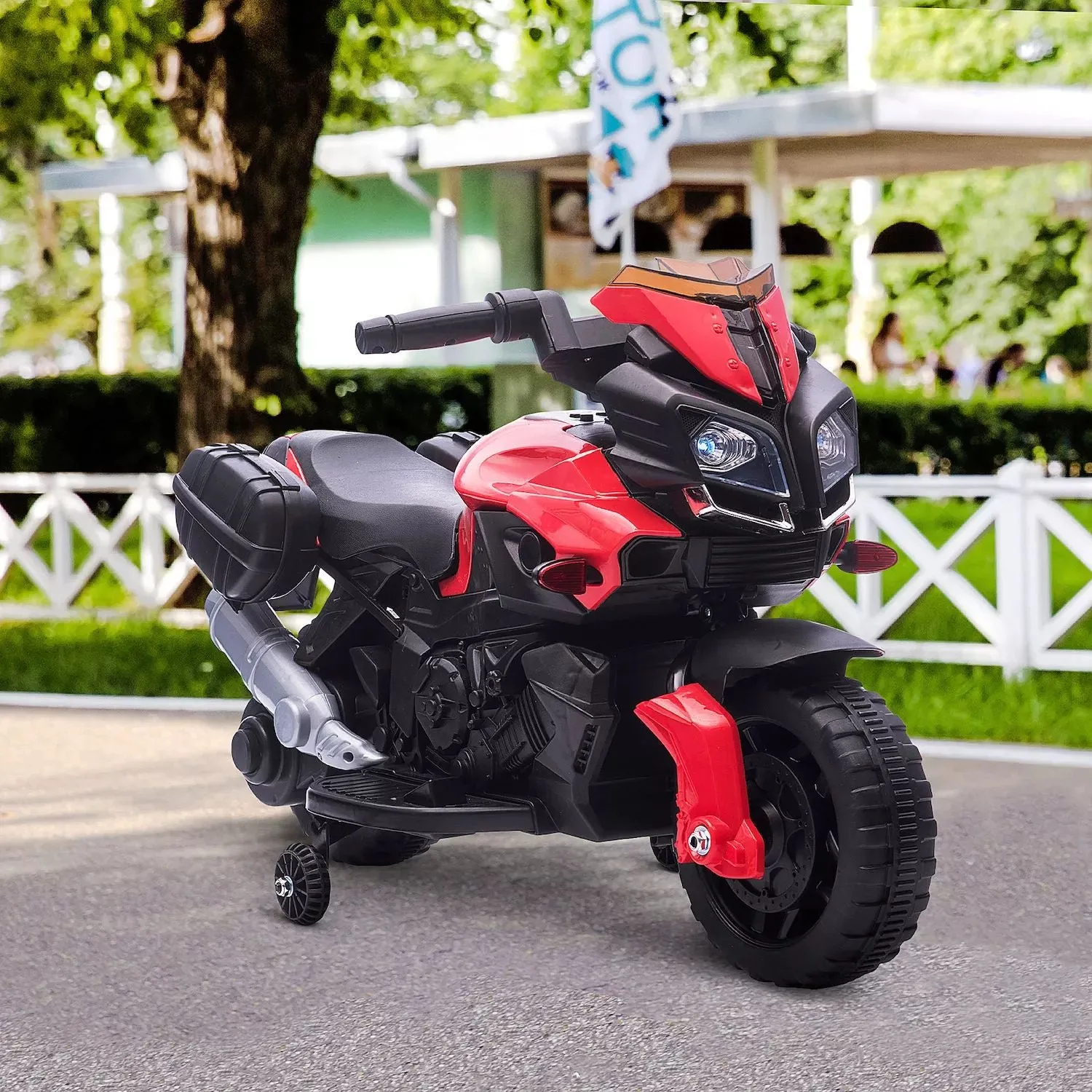 Aosom 6V Children's Motorcycle, Dirt Bike, Electric Battery toy off-road street bike with rechargeable battery pedal lights and training wheels, red Aosom, red