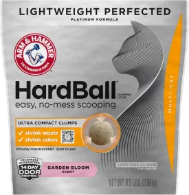 ARM & HAMMER HardBall Lightweight Platinum Multi-Cat Clumping Litter, Easy No-Mess Scooping, Garden Bloom Scent, 8.5 lbs