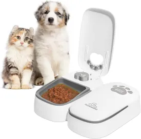 Automatic Cat Feeder 2 Meal, 48H Timer Wet Dry Cat Food Dispenser, with Display and Power Saving Mode, for Cat and Dog Automatic Feeder