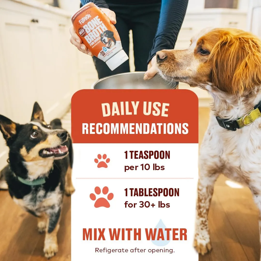Beef Bone Broth for Dogs - Collagen Protein Supplement for Digestion, Mobility, Coat, Immune System, Joints - Healthy Dog Food Topper, Just Add Water - Human Grade, Made in USA (12 oz, 20 Servings)