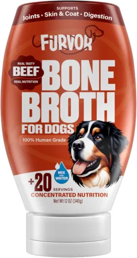 Beef Bone Broth for Dogs - Collagen Protein Supplement for Digestion, Mobility, Coat, Immune System, Joints - Healthy Dog Food Topper, Just Add Water - Human Grade, Made in USA (12 oz, 20 Servings)