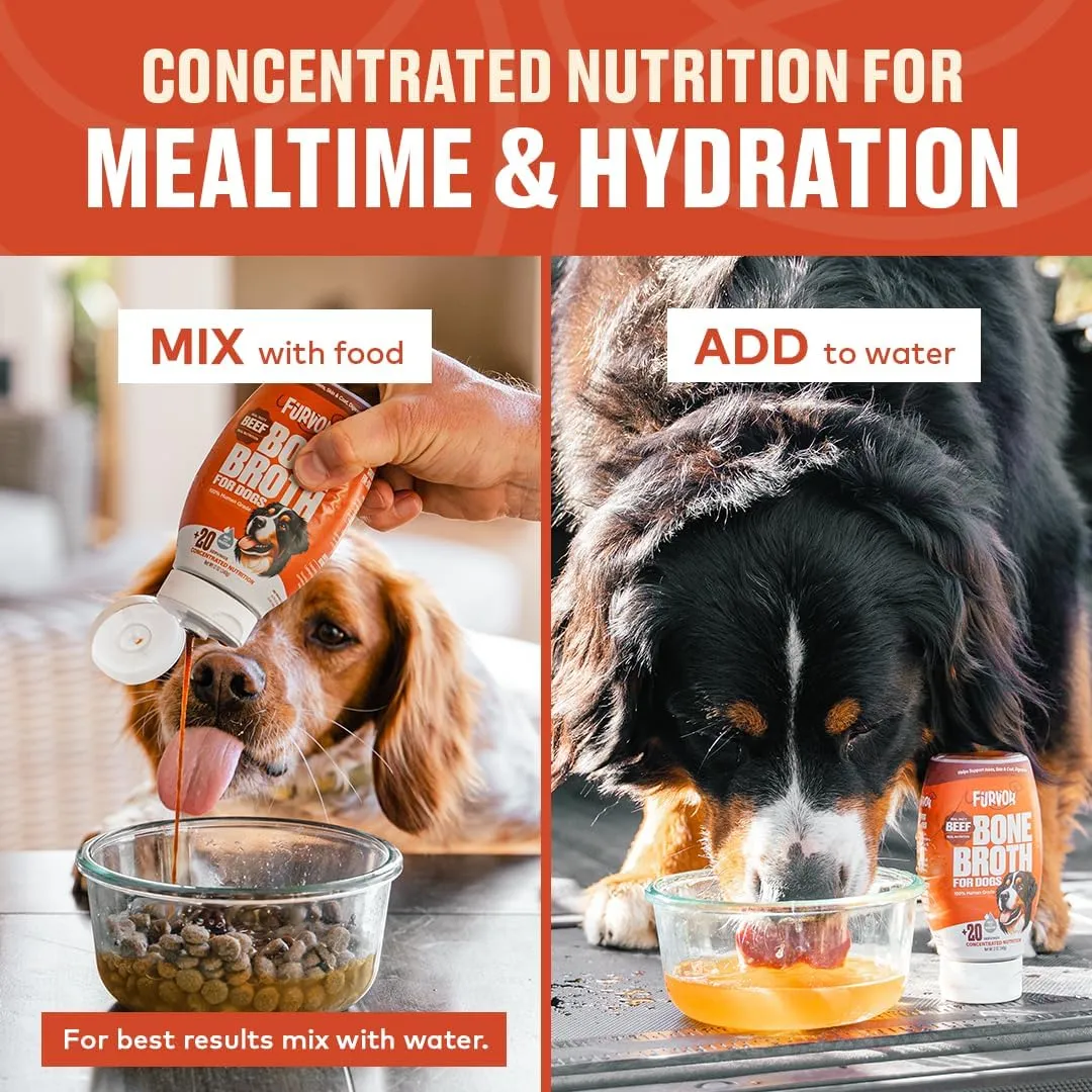 Beef Bone Broth for Dogs - Collagen Protein Supplement for Digestion, Mobility, Coat, Immune System, Joints - Healthy Dog Food Topper, Just Add Water - Human Grade, Made in USA (12 oz, 20 Servings)
