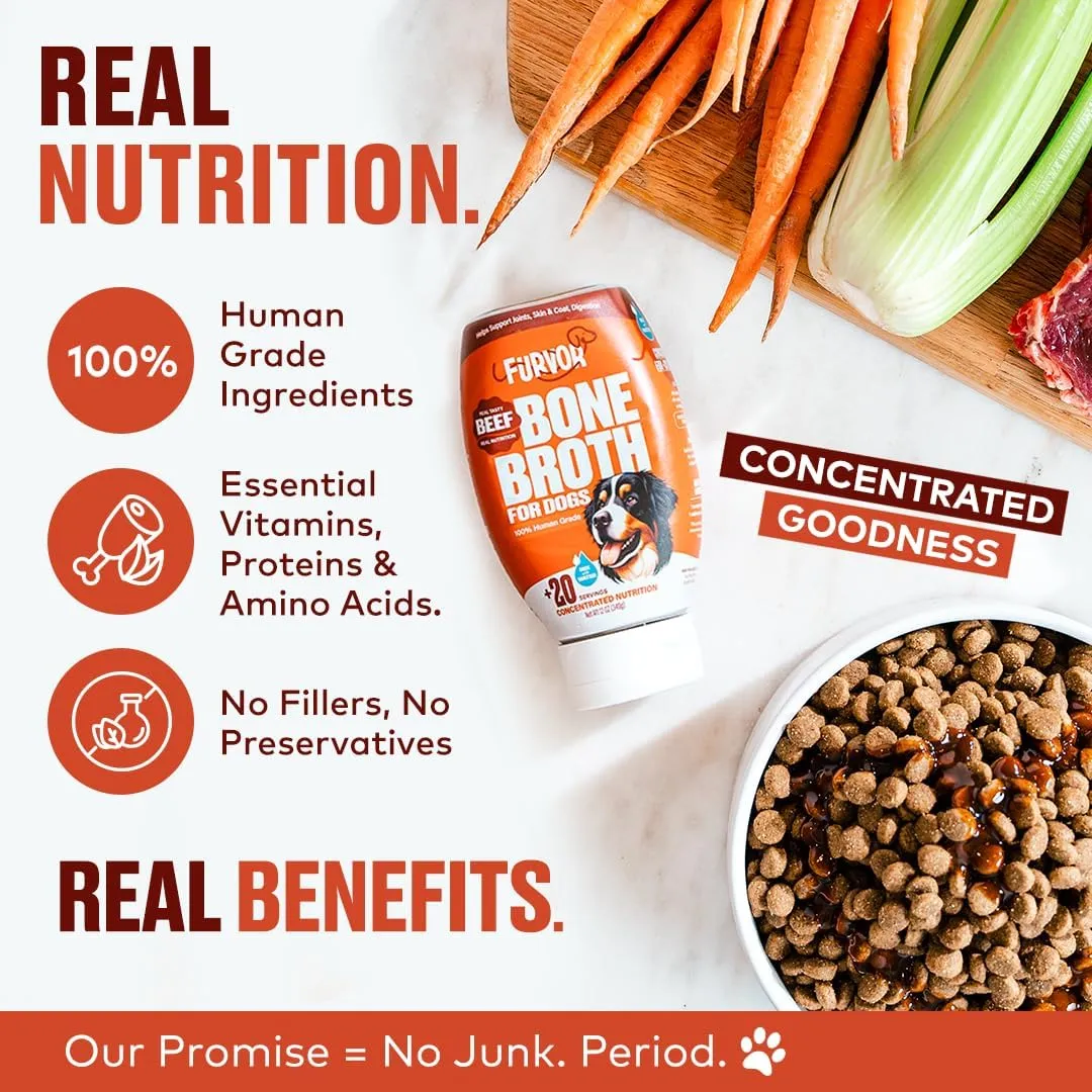 Beef Bone Broth for Dogs - Collagen Protein Supplement for Digestion, Mobility, Coat, Immune System, Joints - Healthy Dog Food Topper, Just Add Water - Human Grade, Made in USA (12 oz, 20 Servings)