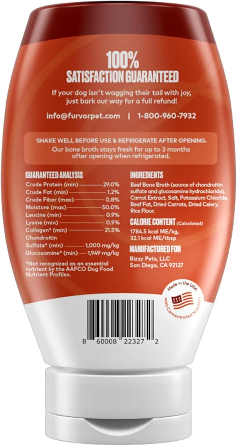Beef Bone Broth for Dogs - Collagen Protein Supplement for Digestion, Mobility, Coat, Immune System, Joints - Healthy Dog Food Topper, Just Add Water - Human Grade, Made in USA (12 oz, 20 Servings)
