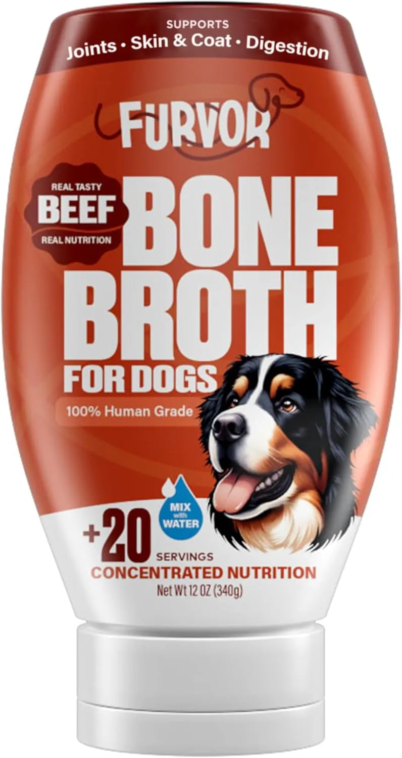 Beef Bone Broth for Dogs - Collagen Protein Supplement for Digestion, Mobility, Coat, Immune System, Joints - Healthy Dog Food Topper, Just Add Water - Human Grade, Made in USA (12 oz, 20 Servings)