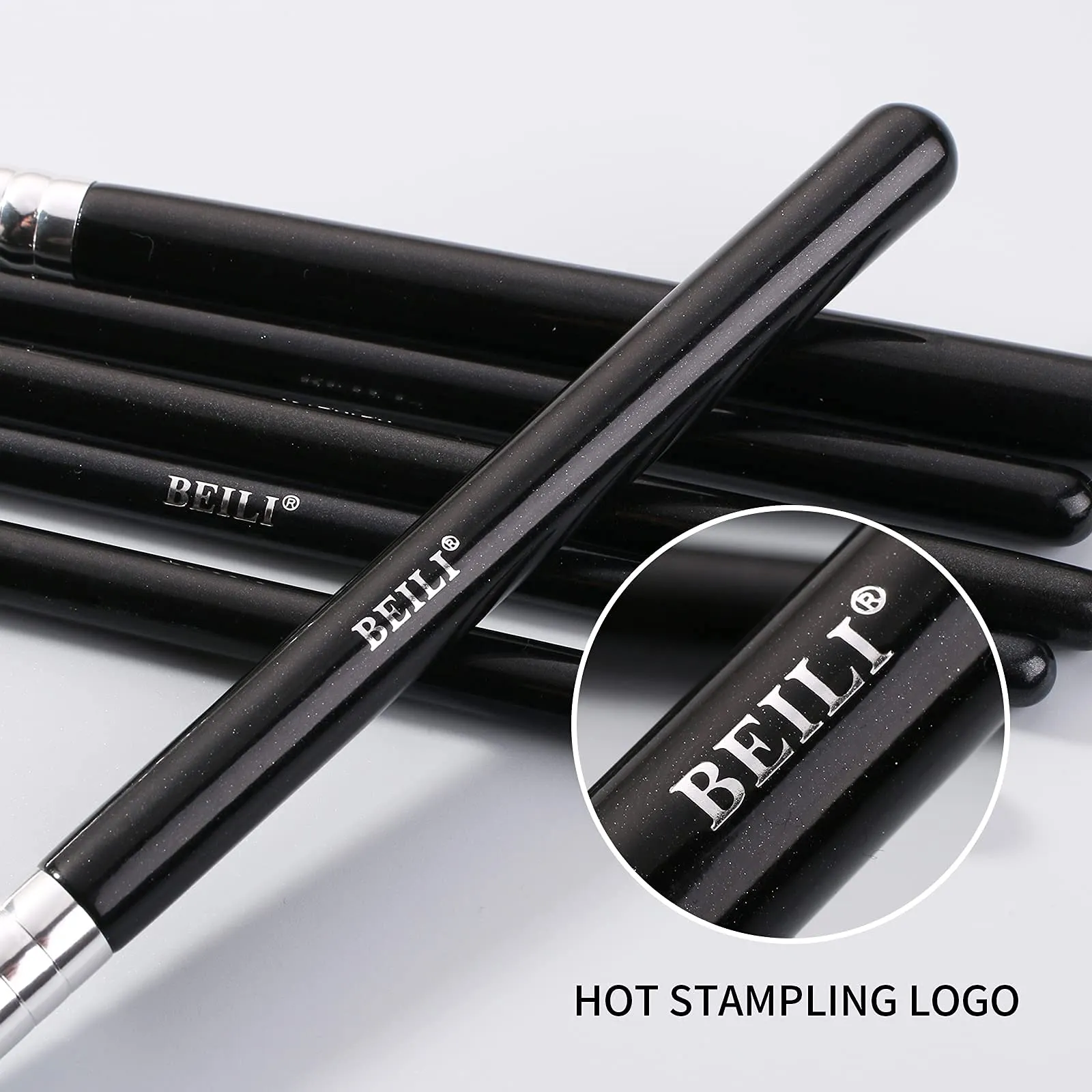 BEILI Professional Eye Makeup Brush Set,15 Pieces Synthetic and Natural Hair Eyeshadow Eyeliner Eyebrow Blending Concealer Make up Brushes (Black/Silver)