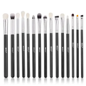 BEILI Professional Eye Makeup Brush Set,15 Pieces Synthetic and Natural Hair Eyeshadow Eyeliner Eyebrow Blending Concealer Make up Brushes (Black/Silver)