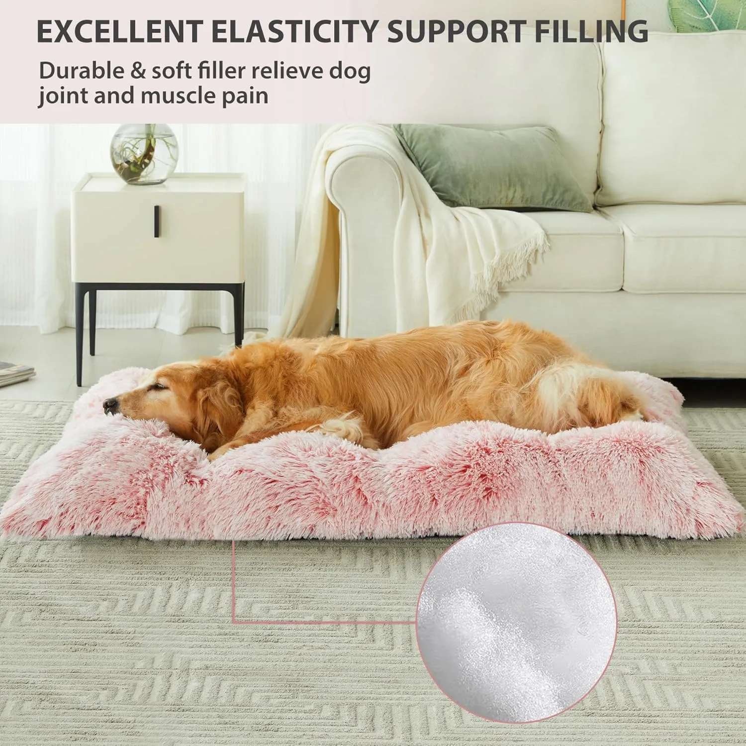 BFPETHOME Dog Beds for Large Dogs, Plush Kennel Pad - Fluffy Cozy &Ease Anxiety, Washable Dog Mats with Anti-Slip, 42(41 x 27 inch), Pink