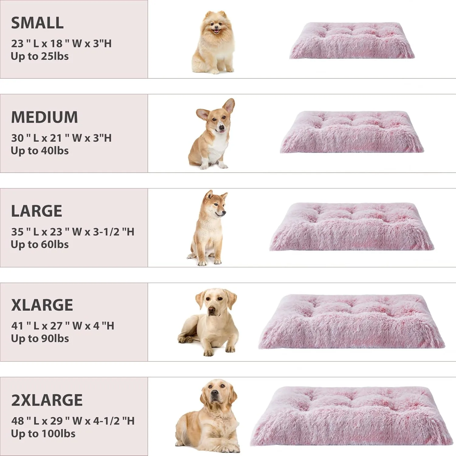 BFPETHOME Dog Beds for Large Dogs, Plush Kennel Pad - Fluffy Cozy &Ease Anxiety, Washable Dog Mats with Anti-Slip, 42(41 x 27 inch), Pink