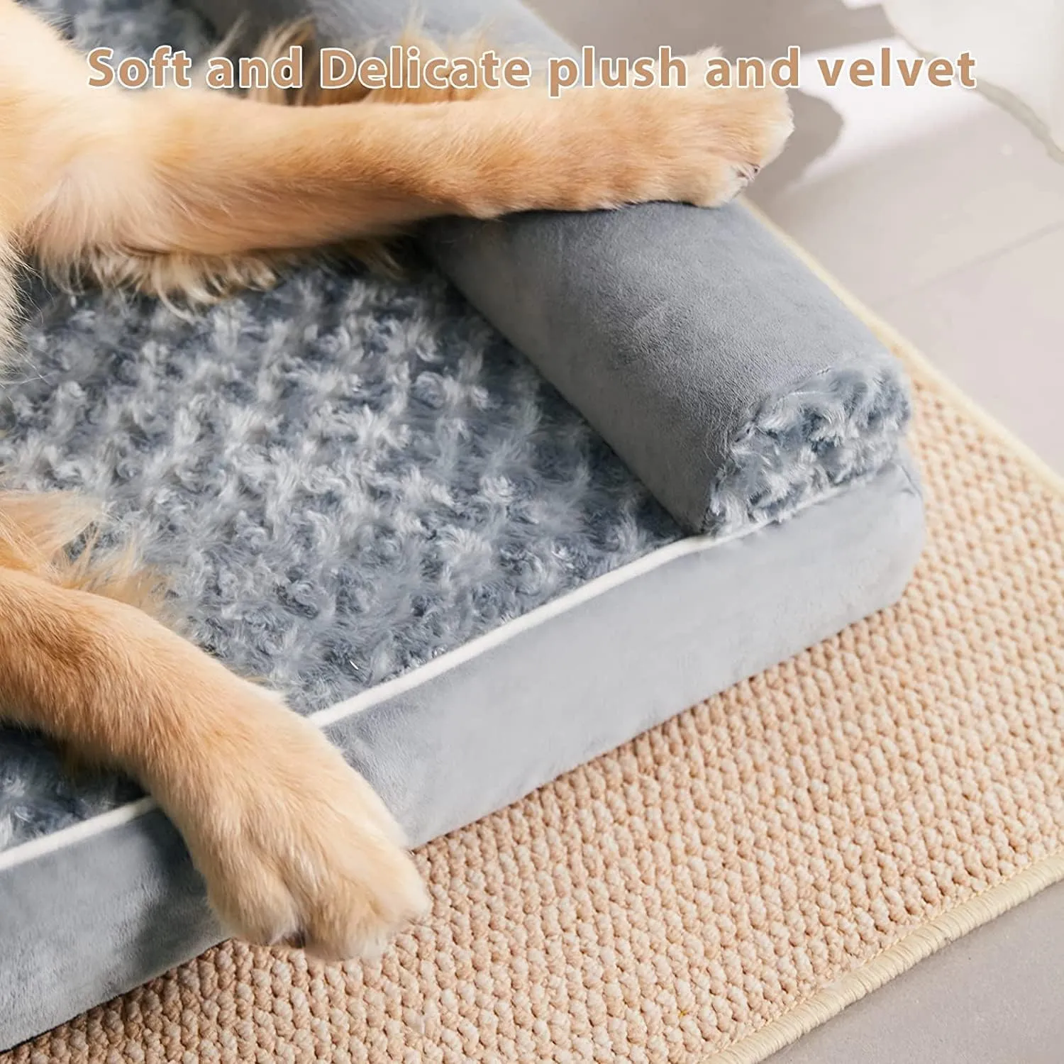 BFPETHOME Orthopedic Dog Bed Extra Large Big Pet Couch Sofa Bed with Removable Washable Waterproof Cover for Medium Large Jumbo Dogs Sleeping, Gray