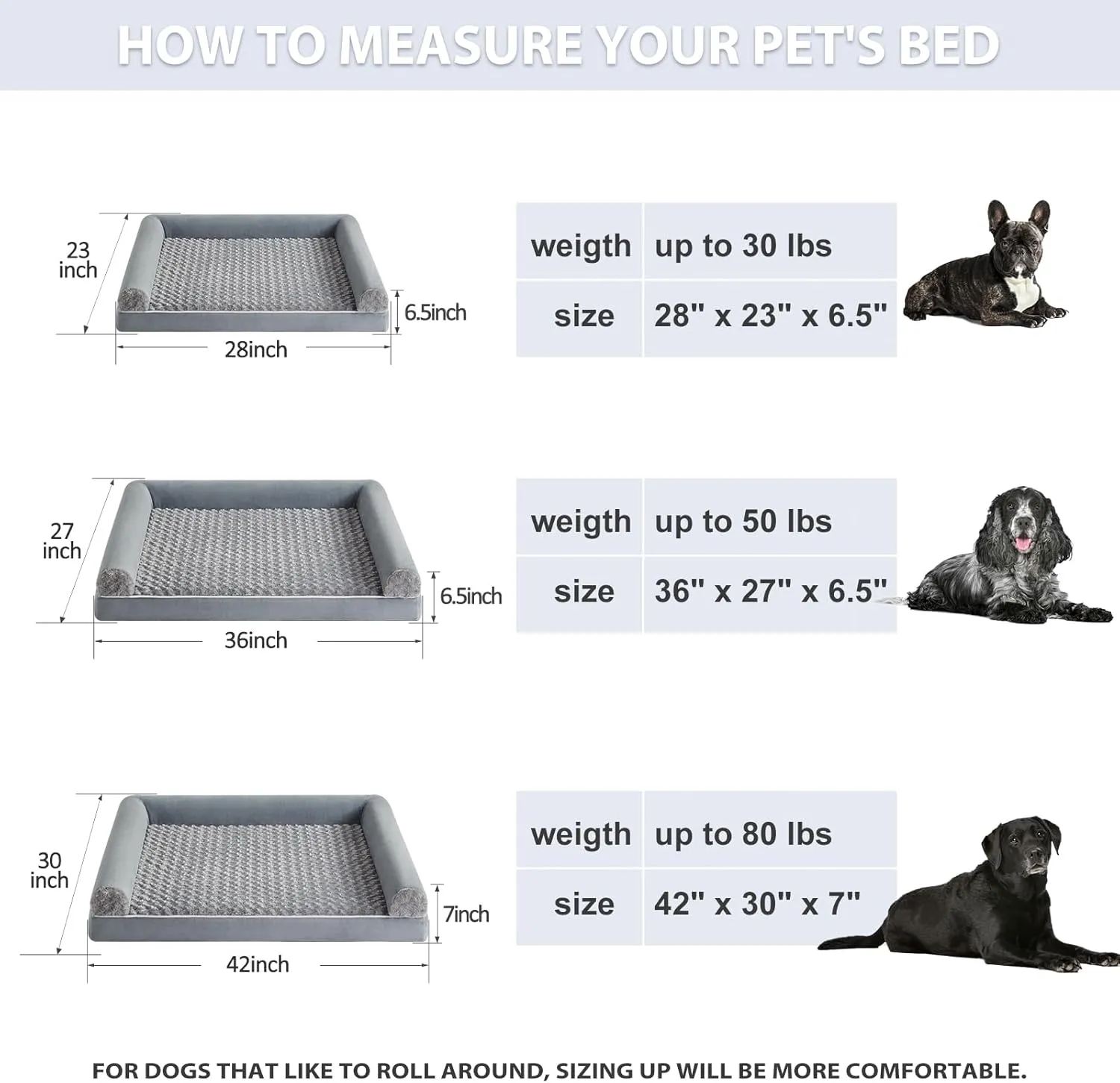 BFPETHOME Orthopedic Dog Bed Extra Large Big Pet Couch Sofa Bed with Removable Washable Waterproof Cover for Medium Large Jumbo Dogs Sleeping, Gray