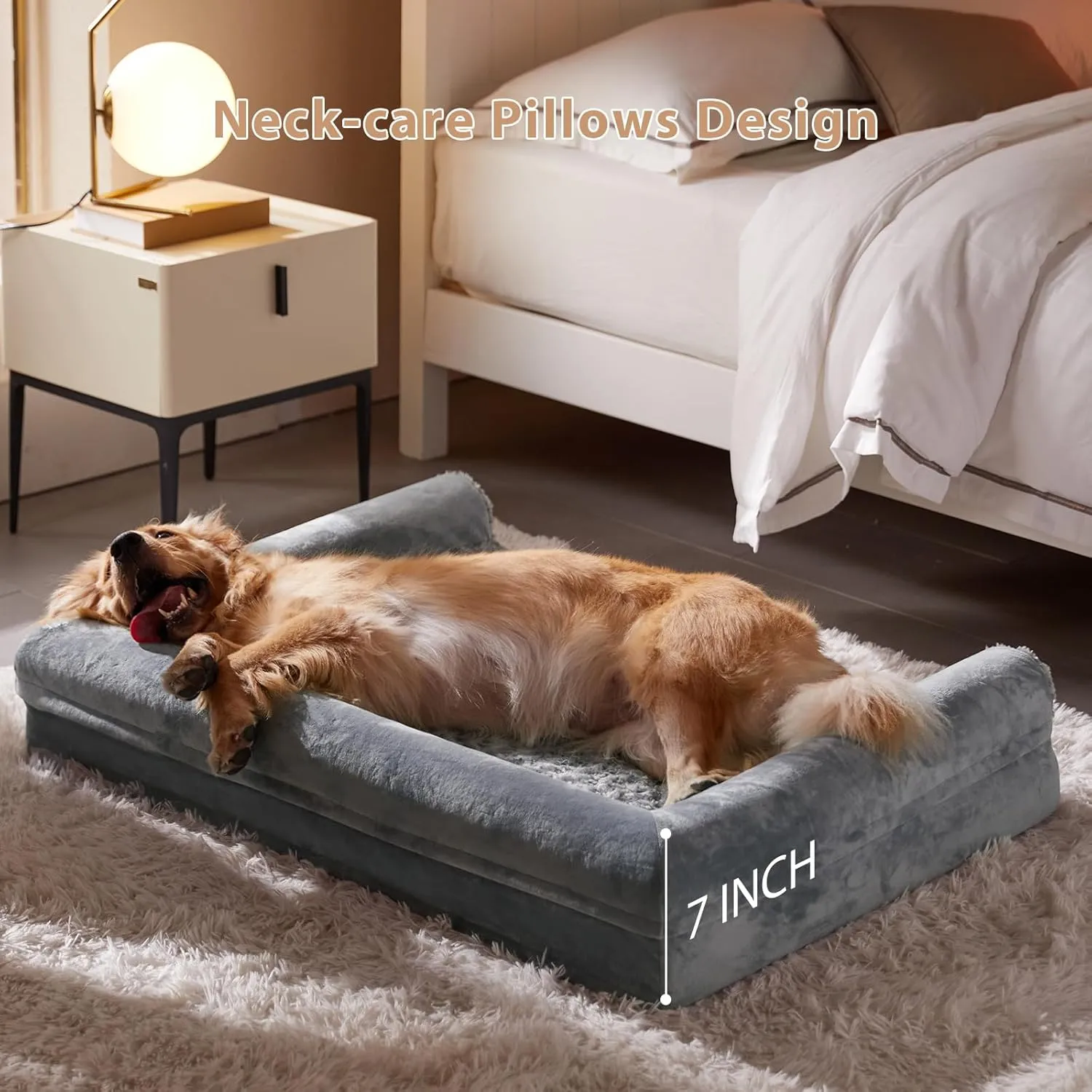 BFPETHOME Orthopedic Dog Bed Extra Large Big Pet Couch Sofa Bed with Removable Washable Waterproof Cover for Medium Large Jumbo Dogs Sleeping, Gray