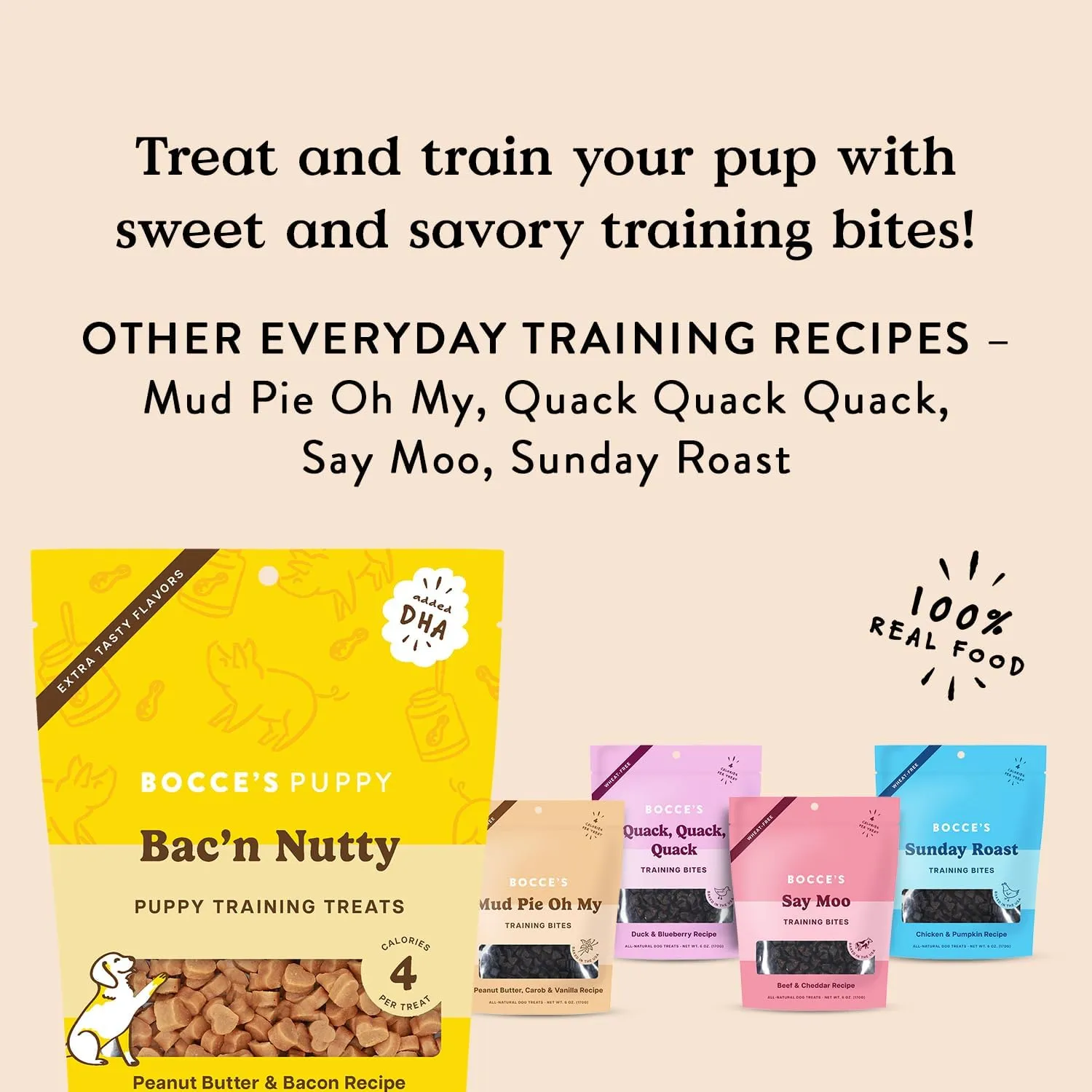 Bocce's Bakery Puppy Bac'n Nutty Training Treats for Dogs, Wheat-Free Dog Treats, Made with Real Ingredients, Baked in The USA, 3 oz