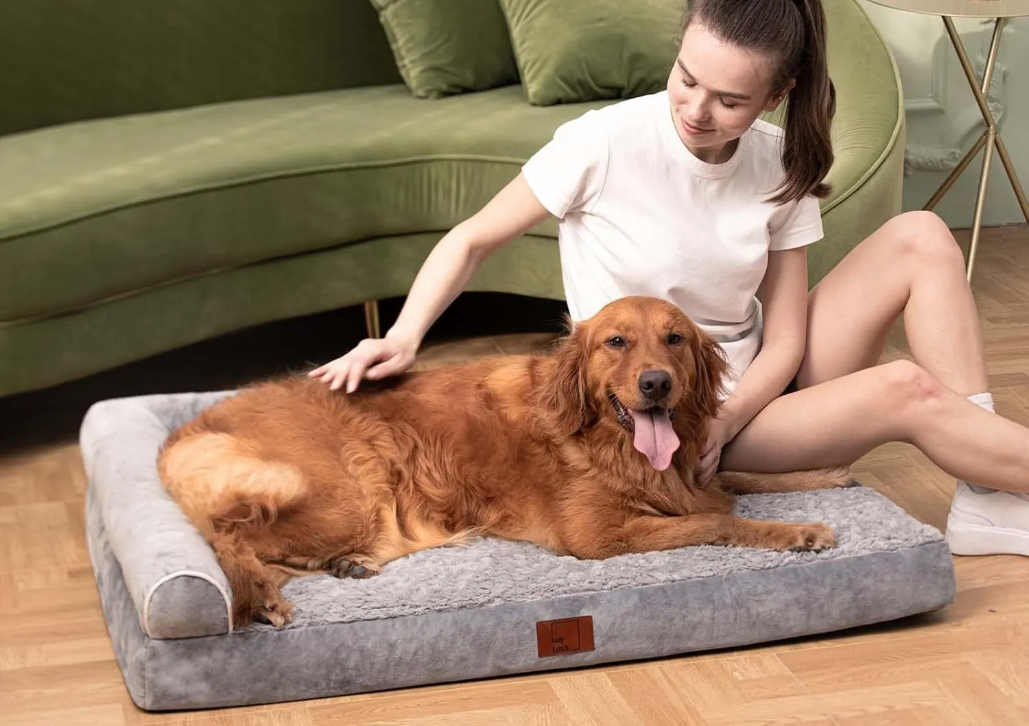 Bolster Dog Bed for Extra Large Dogs, Memory Foam Orthopedic L-Shape Dog beds with Removable Washable Cover, Cozy Plush Pet Bed with Waterproof Lining and Nonskid Bottom