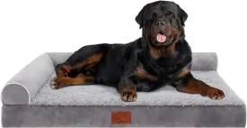 Bolster Dog Bed for Extra Large Dogs, Memory Foam Orthopedic L-Shape Dog beds with Removable Washable Cover, Cozy Plush Pet Bed with Waterproof Lining and Nonskid Bottom