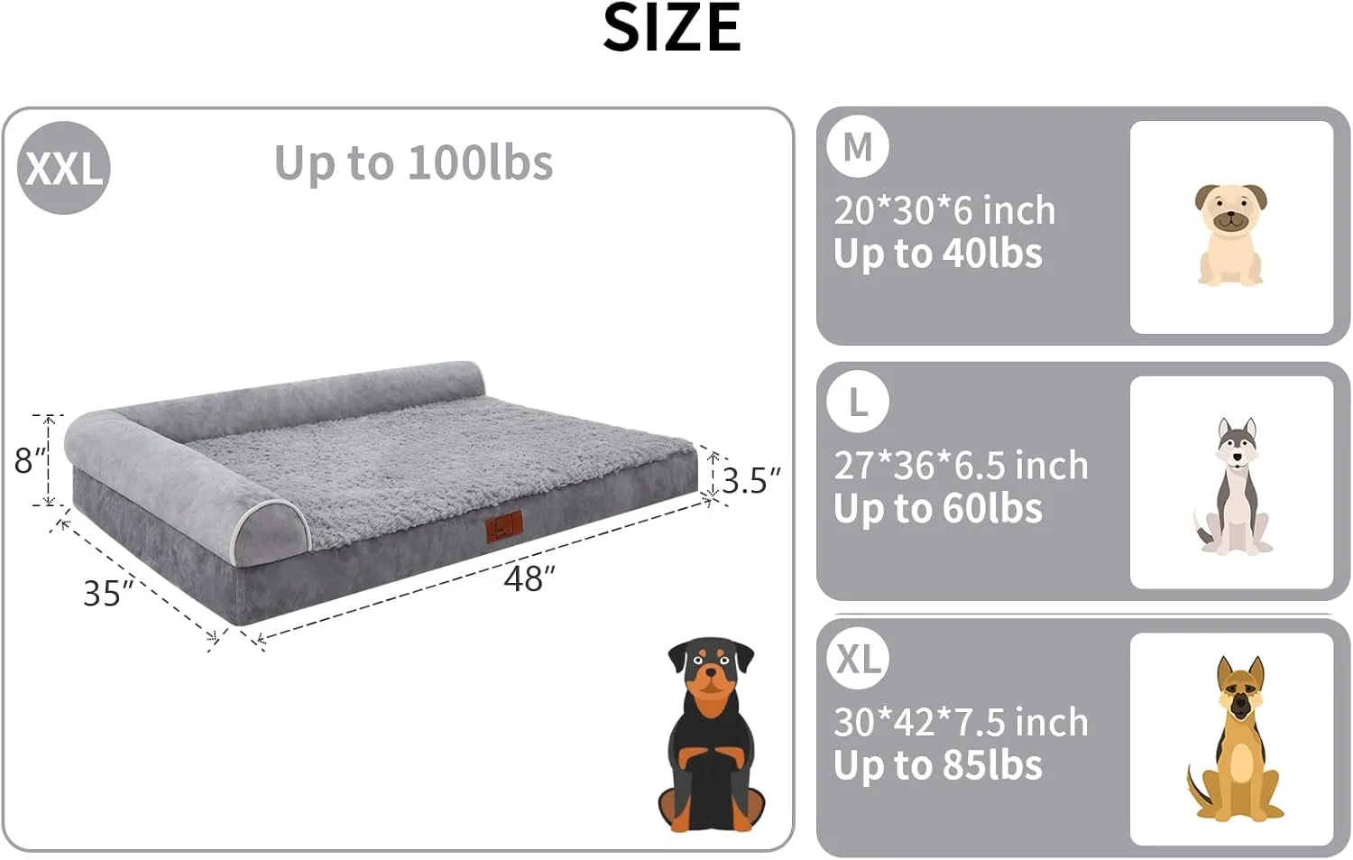 Bolster Dog Bed for Extra Large Dogs, Memory Foam Orthopedic L-Shape Dog beds with Removable Washable Cover, Cozy Plush Pet Bed with Waterproof Lining and Nonskid Bottom