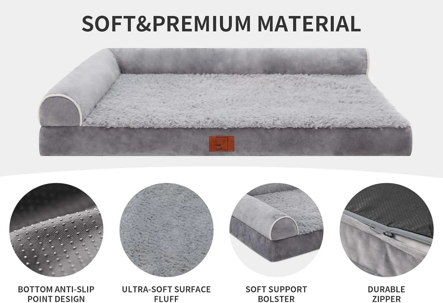 Bolster Dog Bed for Extra Large Dogs, Memory Foam Orthopedic L-Shape Dog beds with Removable Washable Cover, Cozy Plush Pet Bed with Waterproof Lining and Nonskid Bottom