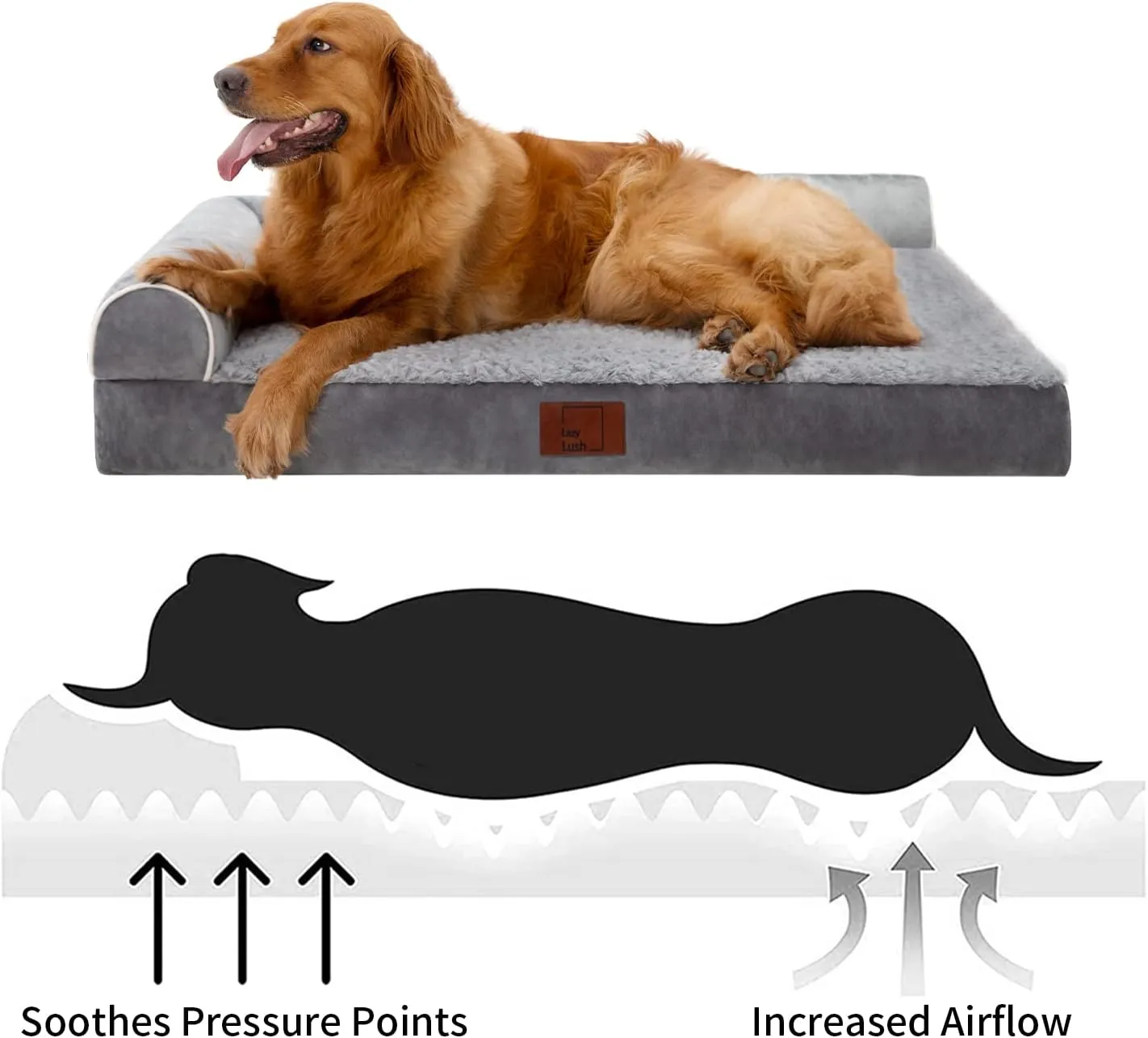 Bolster Dog Bed for Extra Large Dogs, Memory Foam Orthopedic L-Shape Dog beds with Removable Washable Cover, Cozy Plush Pet Bed with Waterproof Lining and Nonskid Bottom