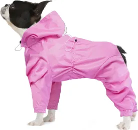 BRKURLEG Dog Raincoat, 4 Legs Dog Rain Jacket for Medium Dogs, Pet Waterproof Rainproof Jacket with Leash Hole Reflective Pet Poncho Boy Girl, Lightweight Waterproof Jackets, Pink L