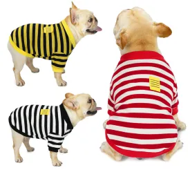 Bulldog pet clothing in autumn and winter with striped pattern