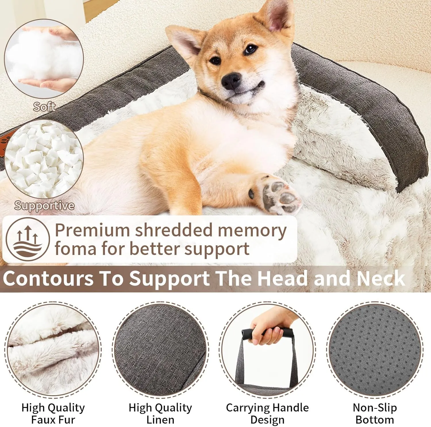Calming Dog Couch Bed Mat, 41x37 Inch Waterproof Fluffy Sofa Cover, Furniture Protector with Handle, Removable and Washable Pet Bed for Medium Large Dogs and Cats (Grey)