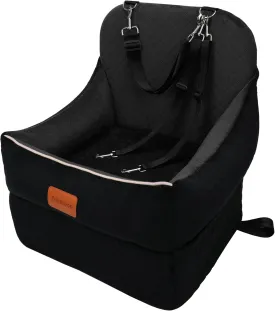 Car Dog Booster Seat,Interior Height 7 Inches Elevated for Small Dog up to 35 lbs,Pet Car Travel Safety Seat with 2 Safety Leashes,Storage Pockets,Fully Detachable and Easy to Install(Lookout-Black)