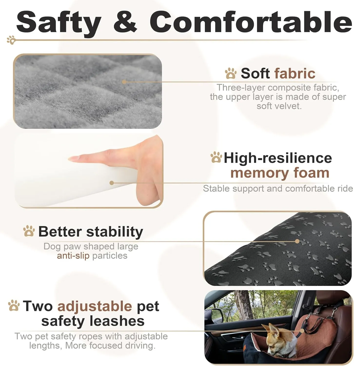 Car Dog Booster Seat,Interior Height 7 Inches Elevated for Small Dog up to 35 lbs,Pet Car Travel Safety Seat with 2 Safety Leashes,Storage Pockets,Fully Detachable and Easy to Install(Lookout-Grey)