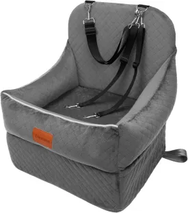 Car Dog Booster Seat,Interior Height 7 Inches Elevated for Small Dog up to 35 lbs,Pet Car Travel Safety Seat with 2 Safety Leashes,Storage Pockets,Fully Detachable and Easy to Install(Lookout-Grey)