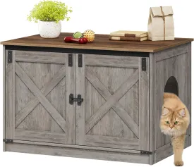 Cat Litter Box Enclosure, Hidden Litter Box Furniture with Removable Dividers, Reversible Entrance Left or Right Side, Cat House, 31.5 x 21.7 x 21.3 Inches, Light Ivory and Brown CB84605X