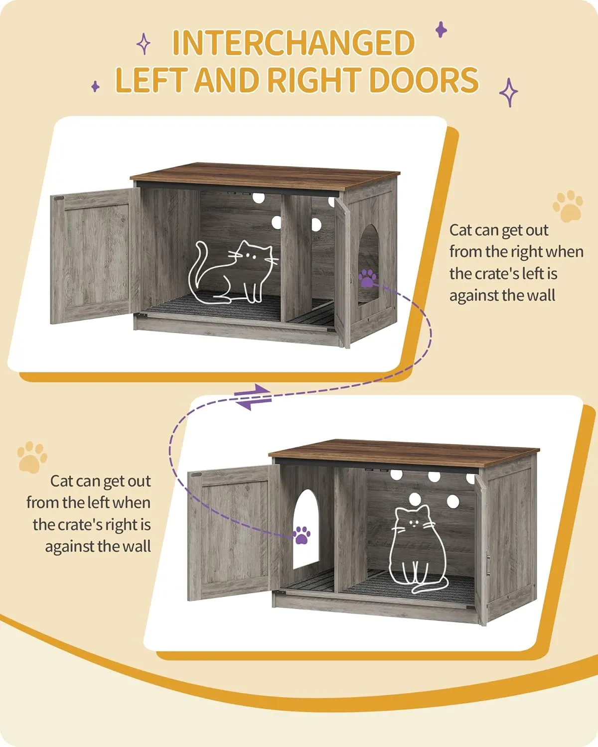 Cat Litter Box Enclosure, Hidden Litter Box Furniture with Removable Dividers, Reversible Entrance Left or Right Side, Cat House, 31.5 x 21.7 x 21.3 Inches, Light Ivory and Brown CB84605X