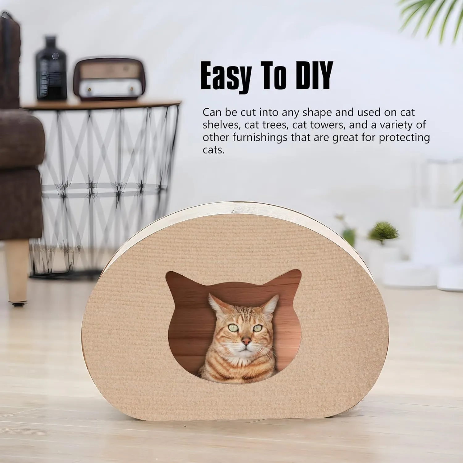 Cat Scratching Mat,Cat Scratch Furniture Protector, Trimmable Self-Adhesive Couch Protector,Carpet Replacement for Tree Shelves, Sofa and Scratching Post(40"x15.8",Khaki)