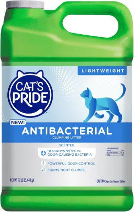 Cat's Pride New Antibacterial Cat Litter: Destroys 99.9% of Odor-Causing Bacteria - Powerful Odor Control - Premium Lightweight Clumping Litter - Scented, 12 Pounds