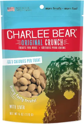 Charlee Bear Original Crunch Dog Treats, Chicken Liver, 6 Ounce Resealable Bag, Low Calorie Training Treats For Dogs, Limited Ingredient, Healthy, Crunchy Dog Snacks, Made in USA