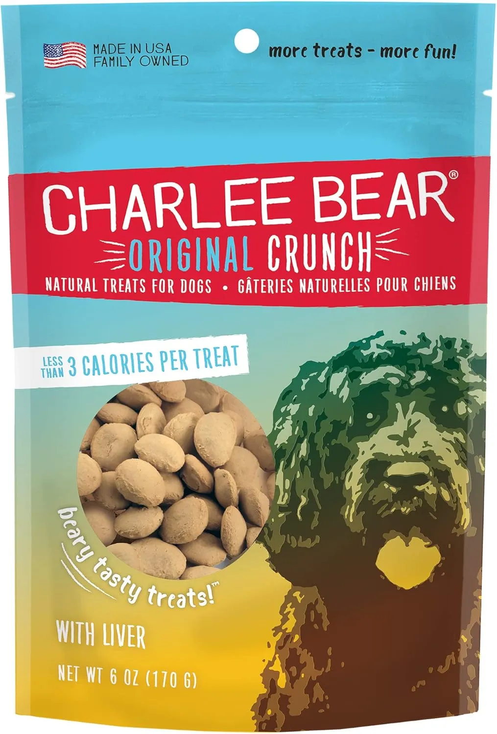 Charlee Bear Original Crunch Dog Treats, Chicken Liver, 6 Ounce Resealable Bag, Low Calorie Training Treats For Dogs, Limited Ingredient, Healthy, Crunchy Dog Snacks, Made in USA