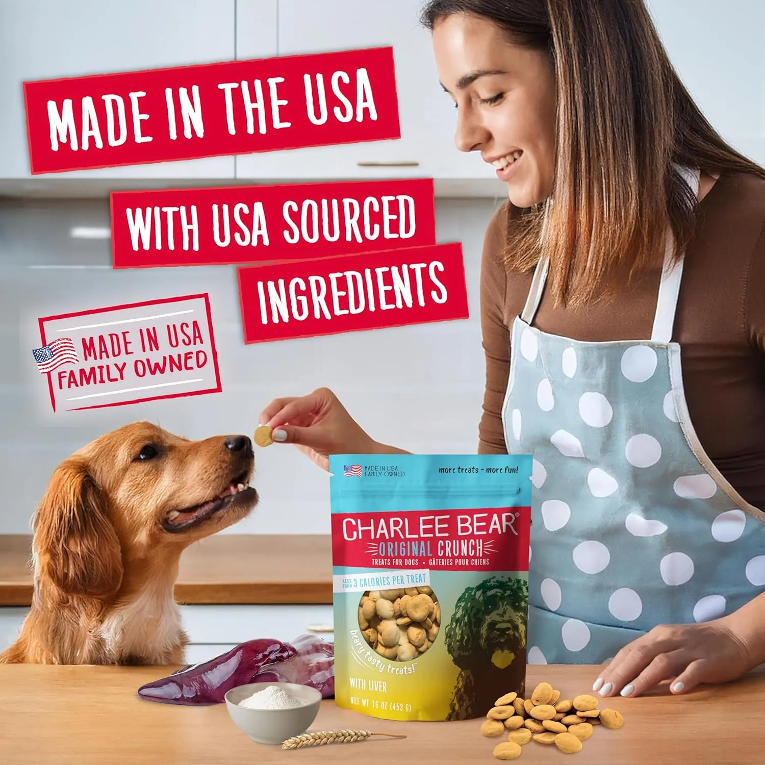 Charlee Bear Original Crunch Dog Treats, Chicken Liver, 6 Ounce Resealable Bag, Low Calorie Training Treats For Dogs, Limited Ingredient, Healthy, Crunchy Dog Snacks, Made in USA
